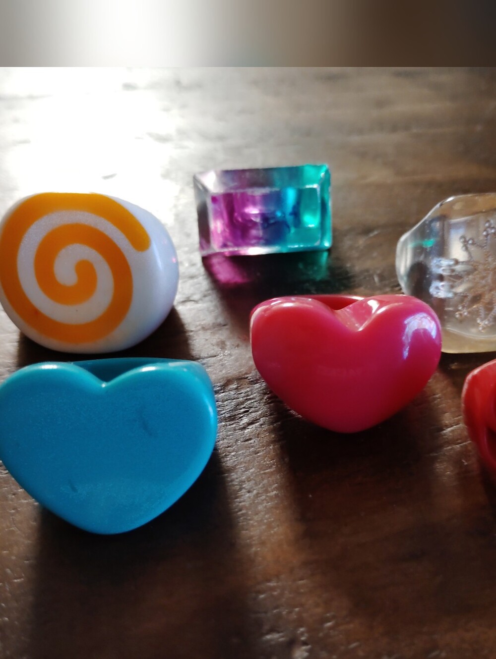 Kids Colorful Plastic Rings Set - White, Pink, Blue, Yellow Accents